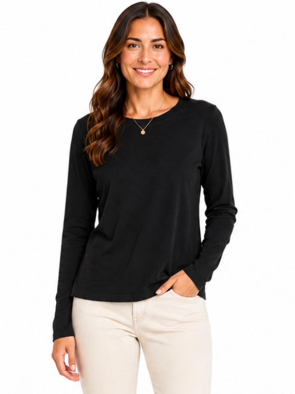 Banana Republic Black Pima Cotton Long Sleeve Crewneck Tee Size M